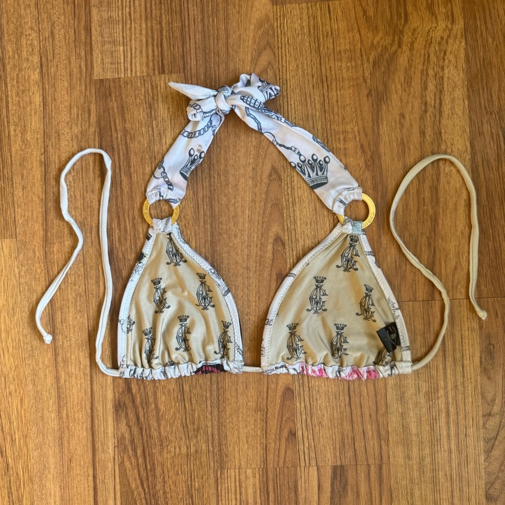 CHRISTIAN AUDIGIER Ed Hardy Vintage Y2K White Pink Blue Paris Bike Bikini Set - Picture 9 of 15